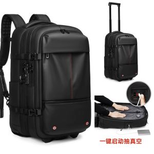 YIMO 60L Waterproof vacuum pull rod Travel backpack Expandable Compression Carry On Luggage Bag Fits 17" Laptop with TSA Lock KM5270