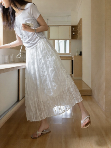 VNOOK | Chân Váy Dạng A-line Phong Cách Jacquard Màu Trắng