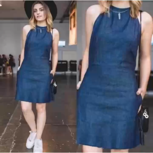 D#8099 Summer Simple Style Sleeveless Denim Dress Mini Dress