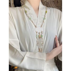 New Chinese Style Pearl Necklace Womens Back Cloud Long Tassel Ma Face Qipao Hanfu Accessories Traditional Ethnic Fashion Jewelry