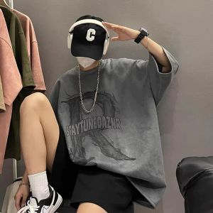 PAZHAOLANG | Oversized Vintage Graffiti Suede Short Sleeve T-Shirt
