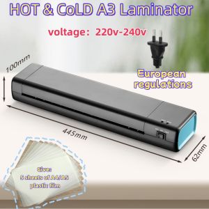 New Eurocode《EU》 Hot/Cold Laminator A3/A4 10 Lamination Bags for Home/Office/Classroom Hot/Cold Lamination