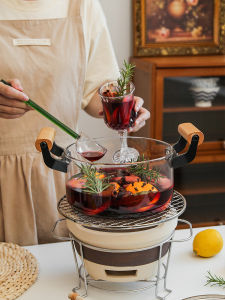 High Temperature Resistant Transparent Glass Pot Christmas Hot Wine Pot Cooking Utensil Red Wine Boiler Set Nordic Style