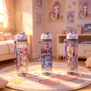 Hasbro | Cartoon Transparent Singer Girl Pattern Water Bottle Double Sided Different Prints Fade Resistant Fashion Leakproof Durable