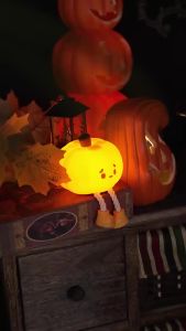 Đèn Silicon Halloween Bí Ngô LED Đèn Ngủ 3 Cấp Độ Sáng Thời Gian Chống Rơi Đèn Đầu Giường Sạc USB Quà Tặng Halloween