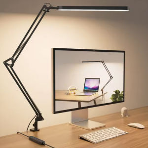 Clamp Desk Lamp LED Foldable Eye Caring Light 3 Light Modes 10 Brightness Levels Adjustable Long Arm Lamp for Computer Desk Home