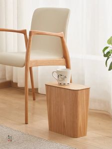Japanese Style Wooden Trash Can Cover Household Living Room Small Paper Basket Lightweight Luxury Square Shape 12L Capacity
