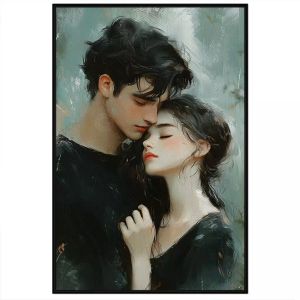 Tranh vẽ cặp đôi dễ thương. Tranh treo tường dán tường sơn dầu canvas tranh trí. CGI-1507