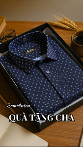 Áo Sơ Mi Nam Công Sở Trung Niên Anton Ngắn Tay Vải Cotton Họa Tiết Hoa Nhí Xanh Tím Than – X809