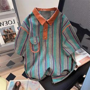 Extra Large Size Polo Shirt T-Shirt Men Summer Short Sleeve Regular Fit Casual Striped Design Breathable Youth Fashion
