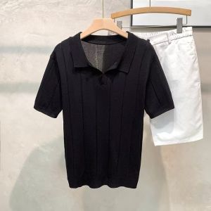 Áo Thun Nam Cổ Chữ V Dệt Kim Tay Ngắn Cao Cấp Mùa Hè 2025 Phong Cách Mới Công Sở Thời Trang Nam Thanh Lịch