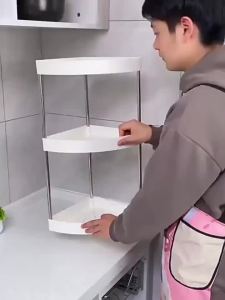 3-Tier Corner Kitchen Spice Rack Plastic Triangle Countertop Storage Shelf for Condiments Bottles Pantry Organizer