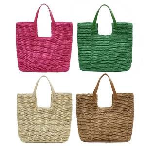 Women Shoulder Bag Summer Straw Tote Bag Casual Weave Handbag Large Capacity Underarm Bag Solid Beach Bag for Vacation