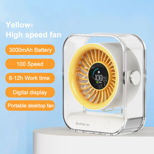 LED Digital Display Mini Desktop Fan 3000 mAh Rechargeable 100 Gears USB Adjustable Wind Speed Silent Brushless Motor Home Fans