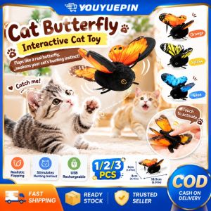 YOUYUEPIN Smart Cat Butterfly Toy USB Rechargeable Interactive Kitten Teaser 3 Modes Touch Activation Flapping Wings Pet Exercise Toy