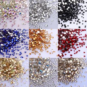 1440 ชิ้นขนาดผสมแก้ว Flatback Rhinestone Glitter คริสตัล AB รอบเพชร Non Hotfix กาวหินสําหรับ DIY ตกแต่งเล็บ