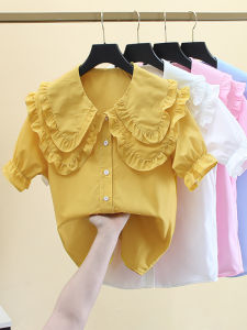 Sweet Style Short Sleeve Shirt Womens Design Loose Double Layer Doll Collar French Style Top Cotton Material Summer New Arrival