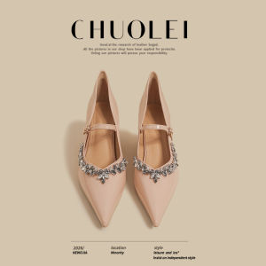 CHUOLEI | Irregular Heel Mary Jane Pink Crystal Strap Flats