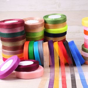 50 Yards/ Roll 12/15/20/25/40 mm Organza Ribbon Wholesale Gift Wrapping Decoration Christmas Silk Ribbons Lace Fabric DIY Crafts