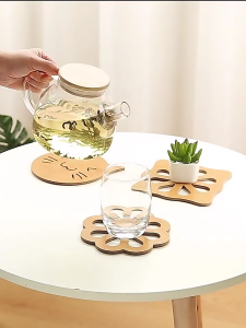 6Pcs Cute Bamboo Placemat Coasters High Temperature Insulation Kitchen Dining Tablemat Coffee Cup Pad Anti Slip Fast Dry Mat