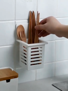 3pcs Kitchen Chopstick Holder Wall Mounted Cutlery Drainage Basket Tableware Holder Storage Box Spoon Drain Basket Bathroom Toothpaste Toothbrush Holder