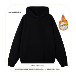 Autumn Winter Heavyweight Rigorous Solid Color Fleece Hoodie Mens American Trendy Loose Cleanfit Couple Hat Shirt