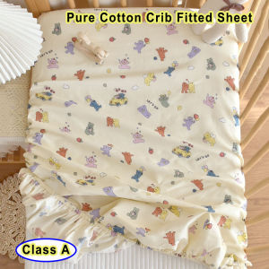 100% Cotton Crib Fitted Sheet with Elastic Band Class A Printed Baby Bed Mattress Protector Cover