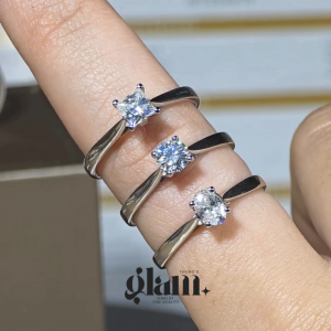 แหวนชูเพชร สี่เหลี่ยม / กลม / ไข่ 4 เตย 0.5-0.6 กะรัต ตกแต่งฐานเพชร *ส่งจากไทยภายใน 3 วัน* S8-13