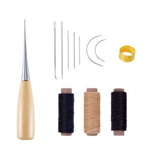 Masely 12pcs Leather Sewing Kit Sewing needle/Wooden Handle Awl/30m Wax Thread