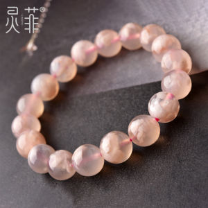 Natural Pink Cherry Blossom Agate Ocean Chalcedony Single Circle Beads Bracelet Womens Fashion Jewelry Hand Chain