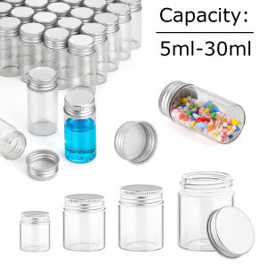 5-10pcs Mini Transparents Glass Bottles Aluminium Cap Empty Sample Jars Storage Vials Liquid Containers Home Decor Supplies