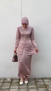 Couple Kemeja Batik Baju Kondangan Melayu Bahan Satin Polos Payet FAYRA Kebaya Lamaran