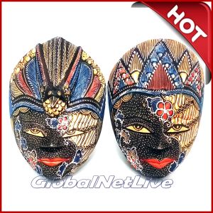 1 Set Topeng wayang Rama Shinta Kayu Batik M18 hiasan dinding