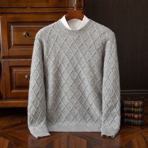 New Autumn Winter Knit Sweater for Men Pure Cashmere Loose Fit Pullover Casual Luxury Style Long Sleeves Thickened for Daily Wear