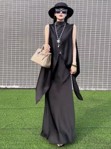 Elegant High Waist Slim Fit Vest Top And Mini Skirt Set Womens Summer Fashion Outfit Sleeveless Half High Collar Ensemble