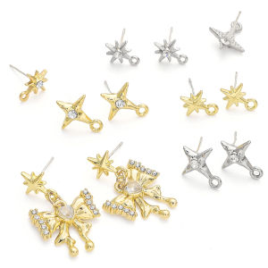 1Pair/bag Alloy Octagonal Star Studded Diamond Earrings With Pendant For DIY Jewelry Making Accessories