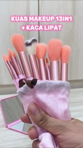Kuas Make Up Set Murah isi 13Pcs Lengkap GRATIS Cermin Mini Lipat Travel (1 Pcs Random)