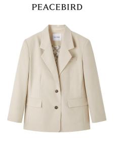 Peacebird Womens Autumn 2024 Spring New Style Tailored Suit Jacket Loose Fit Long Sleeve Classic Collar Outerwear Coat