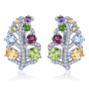 Genuine 3.2 Carat Earrings Silver 925 Original Natural Peridot Citrine Clip Earring Multicolor Gemstone Earrings For Women Sterling Silver 925 Jewelry