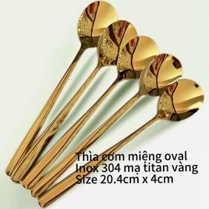 Combo 5 CHIẾC THÌA INOX SUS 304 MẠ VÀNG - MUỖNG CƠM Ôvan Kiểu HAN QUỐC- THÌA LỚN 20.4cm