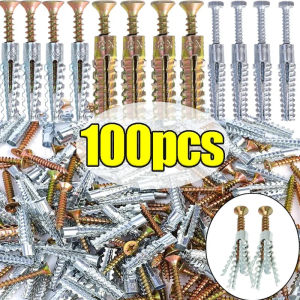 100/10sets Metal Expansion Tube Pipe Serrated Steel Wall Self Tapping Screw Drilling Plug for Wall Fasteners Bolt Improvement
