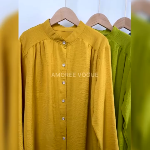 Plus Size (M-XL) Ironless Cey Crepe Full Button Kemeja Blouse Muslimah (2210)