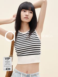 MO&Co. | Wool Acetate Striped Short Tank Top