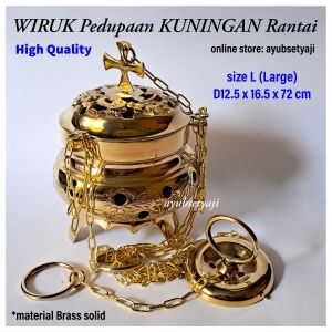 Wiruk Kuningan Rantai size L Brass antik Tempat Bakar Dupa Wadah Pedupaan Ritual Rohani Turibulum abu Hosti misa gereja bokor Brass aromaterapi sibori mangkok gelas ukup