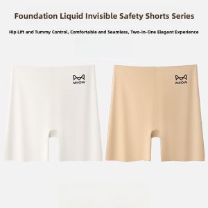 Miiow | Ice Silk Seamless Thin Womens Safety Pants Cat Person Foundation Liquid Briefs Prevent Exposure Three-Inch Flat Angle Underwear