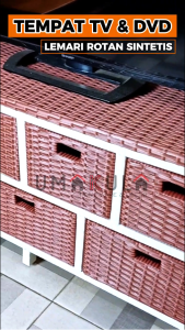 Rak Lemari Rotan Sintetis 7 Laci Buffet Bufet Meja TV 43 inci Ruang Tamu Minimalis Modern Terbaru