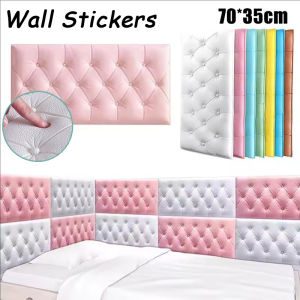 5Pcs 70X35CM 3D Anti-Collision Foam Wallpaper / Self-adhesive Stereo Foam Wall Stickers / DIY Home Waterproof Wallpaper Wall Stickers for Bedroom Living Room Decor