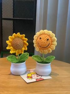 Hand Woven Artificial Flowers Sunflowers Crochet Knitted Desktop Ornament Decor Simulation Flower