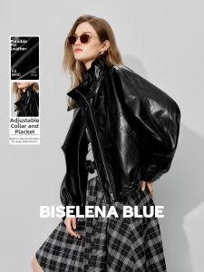 BEIQIANI | Retro Minimalist Functional Style PU Leather Jacket Stand Collar