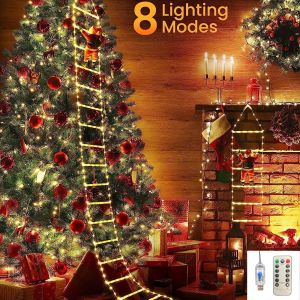 1PC 2M/3M 8-mode USB Santa Claus ladder light suitable for indoor and outdoor Christmas parties gardens home wall decoration